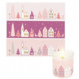 Small plum-colored snowy village stickers