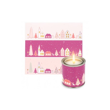 Stickers snowy village plum tones for canned candles