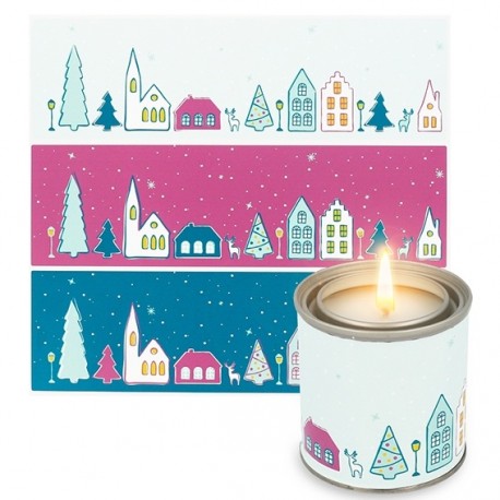 Stickers snowy village green tones for canned candles