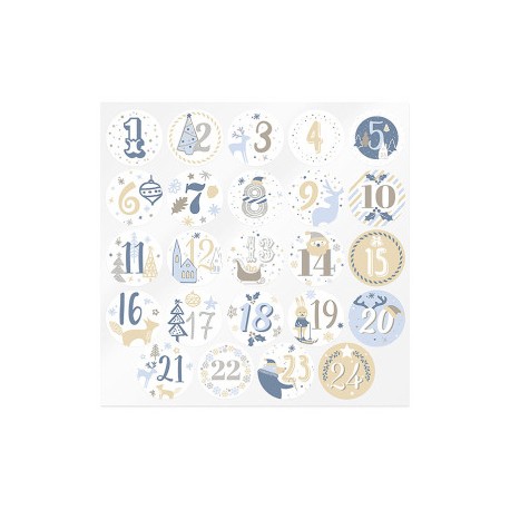 Blue and gold advent calendar stickers