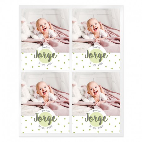 Personalized polka dot stickers with photo for christening