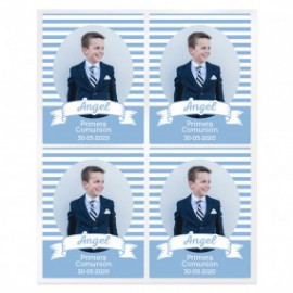 Personalized communion striped stickers with photo