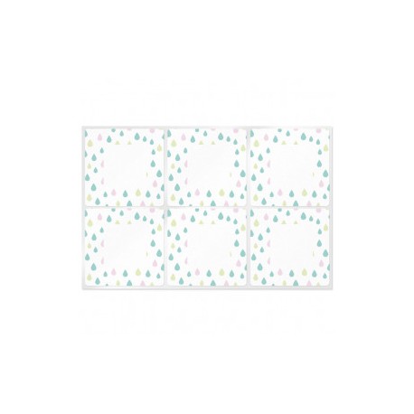 Square stickers with colored droplets